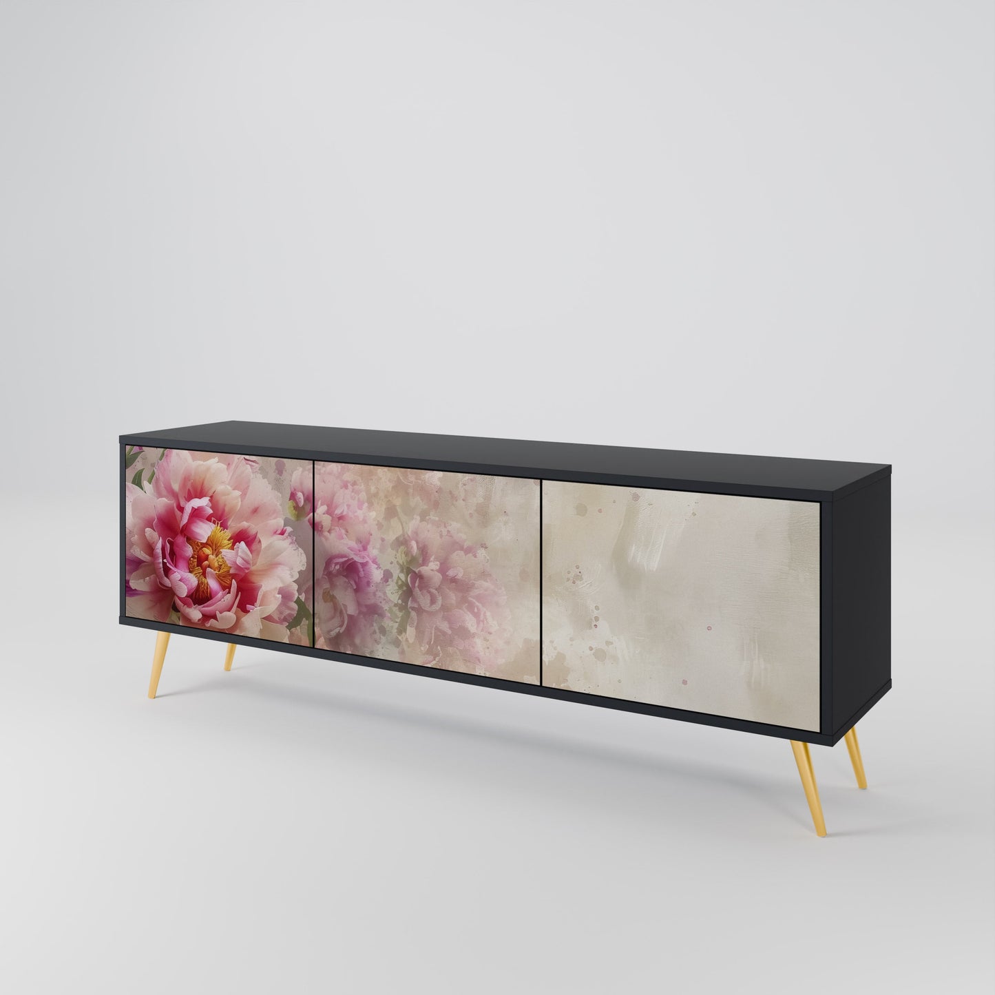PEONY WHISPER 3-Door TV Stand in Black Finish