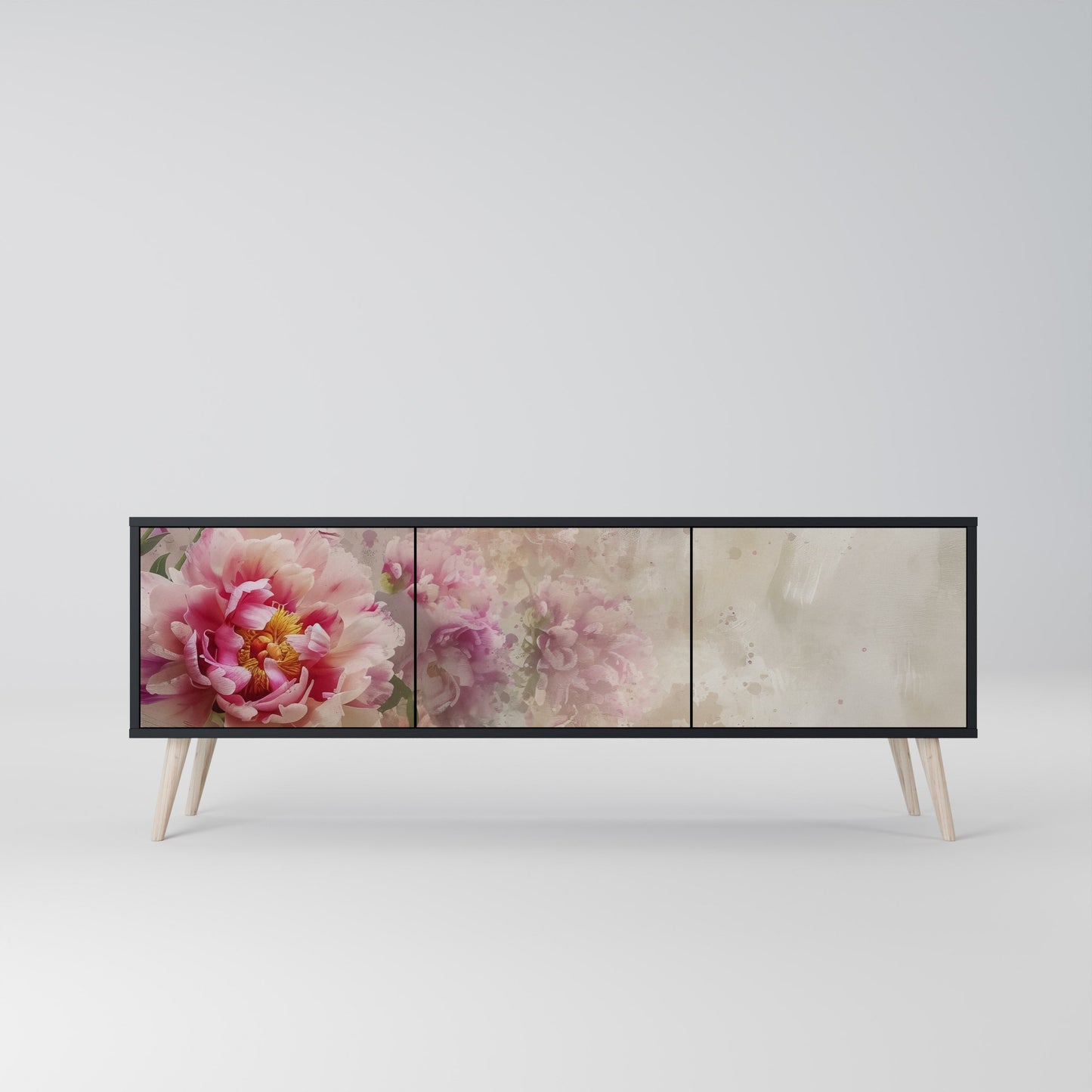 PEONY WHISPER 3-Door TV Stand in Black Finish