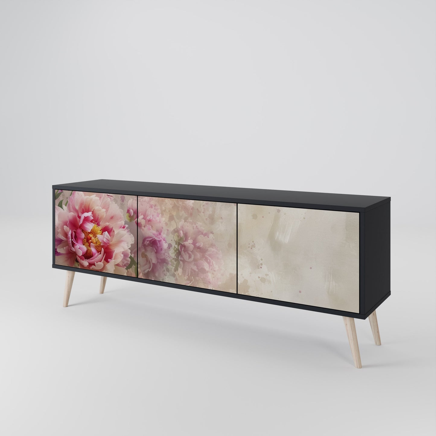 PEONY WHISPER 3-Door TV Stand in Black Finish