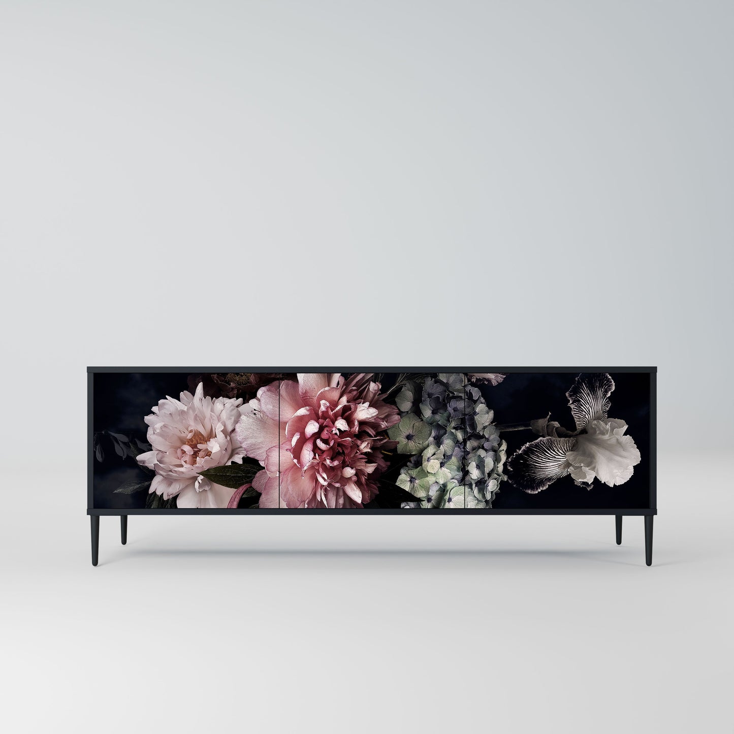 Mobile TV PURE BLOSSOM a 3 ante con finitura nera