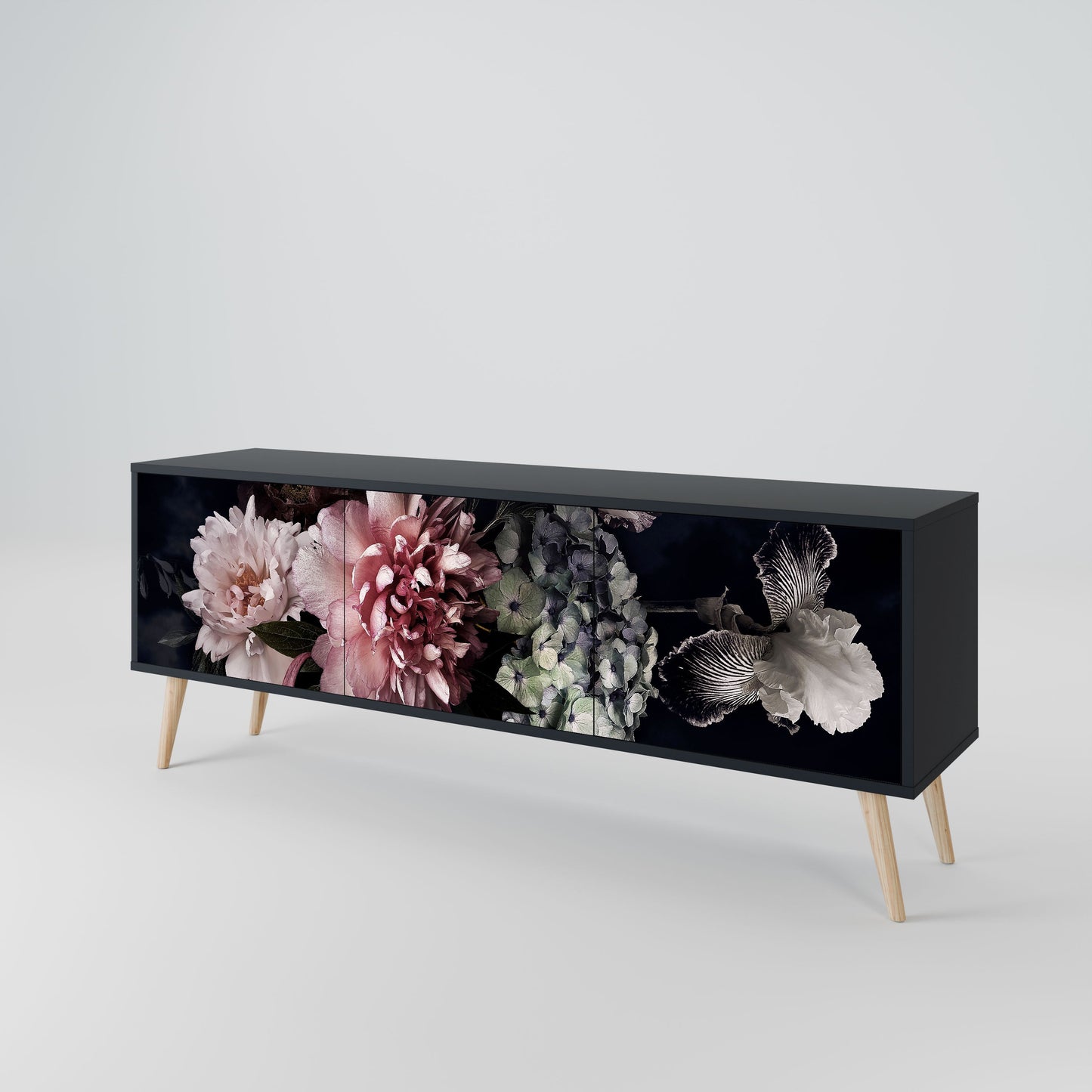 Mobile TV PURE BLOSSOM a 3 ante con finitura nera