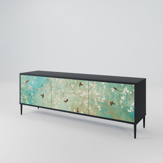 BLOOMING CHARM 3-Door TV Stand in Black Finish
