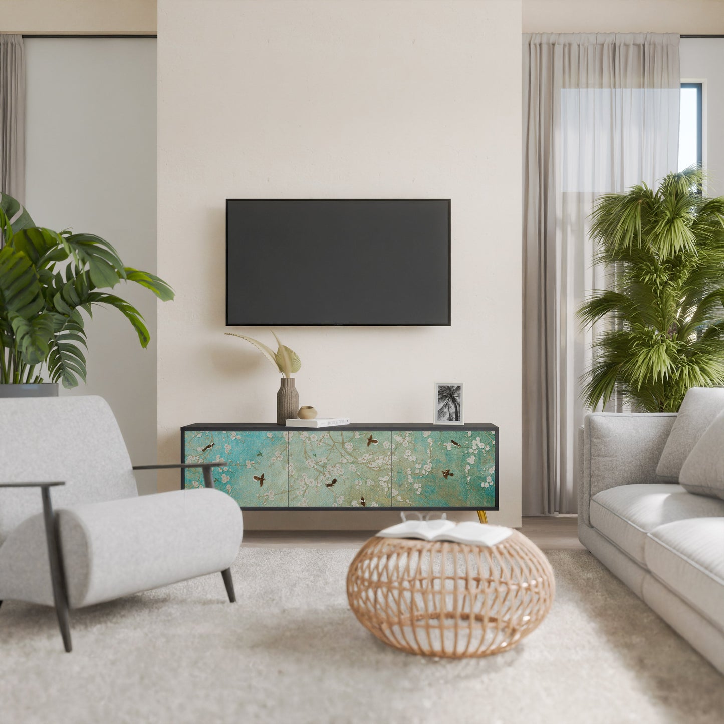 Mobile TV BLOOMING CHARM a 3 ante in finitura nera