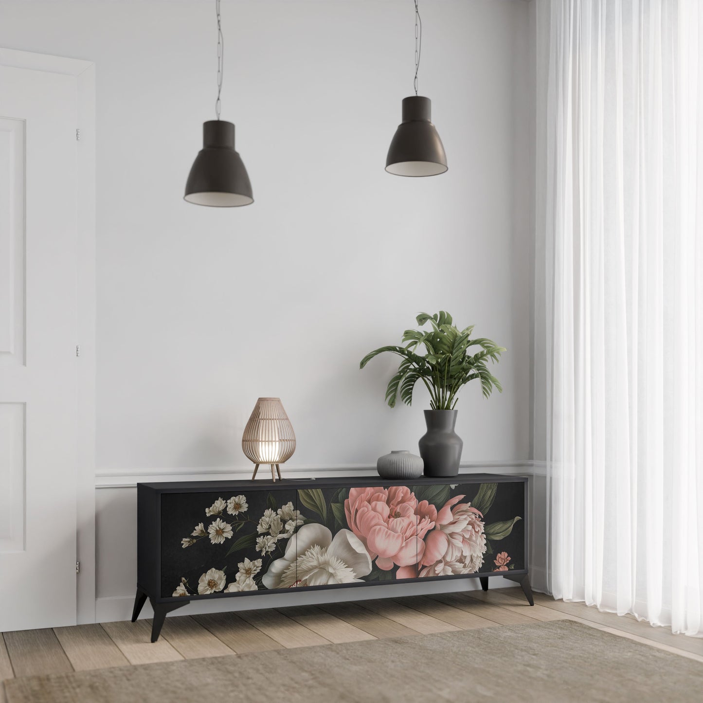 Mobile TV LUSH ELEGANCE a 3 ante con finitura nera