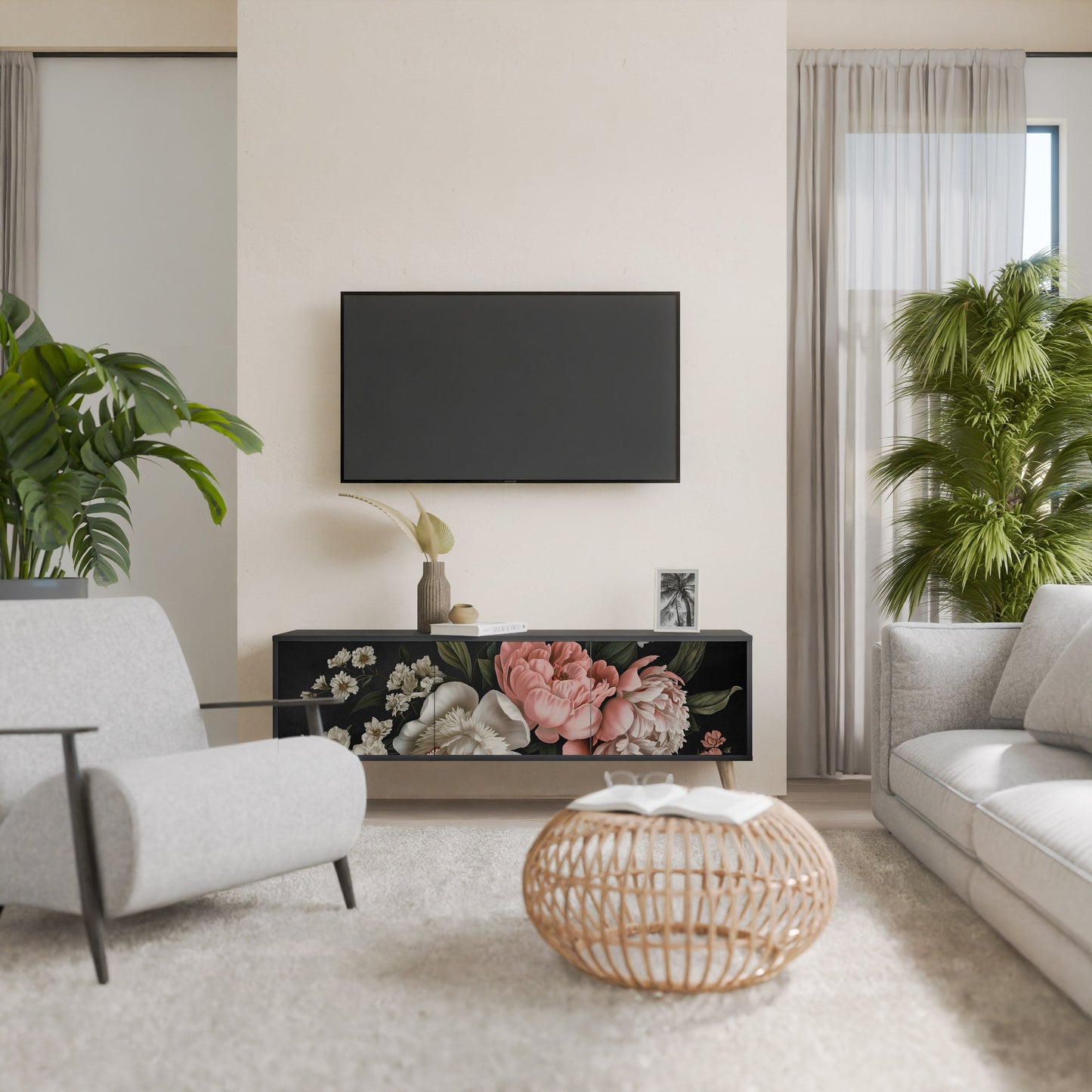 Mobile TV LUSH ELEGANCE a 3 ante con finitura nera