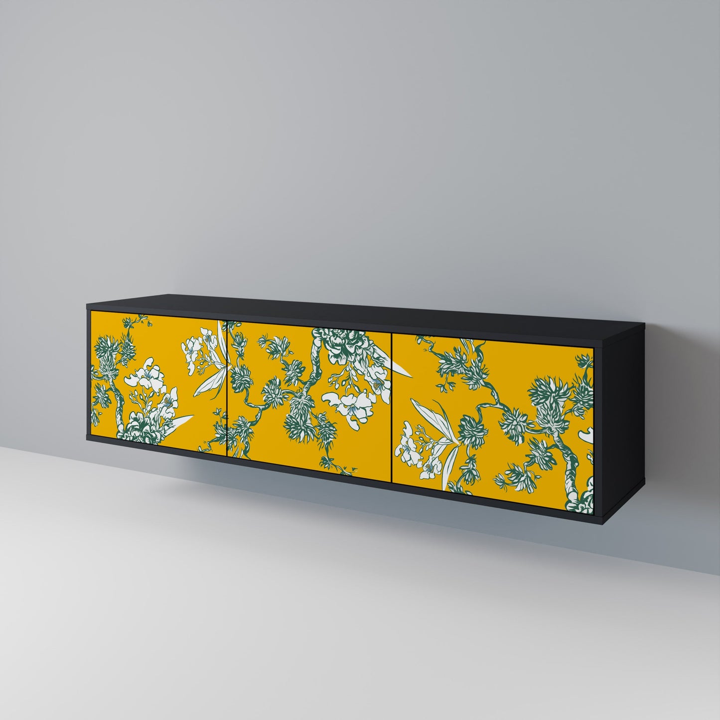 Mobile TV YELLOW CHINOISERIE a 3 ante con finitura nera