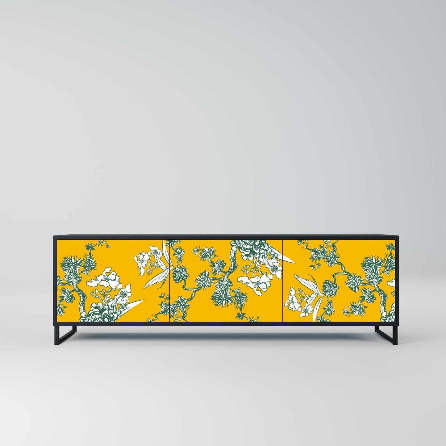 Mobile TV YELLOW CHINOISERIE a 3 ante con finitura nera