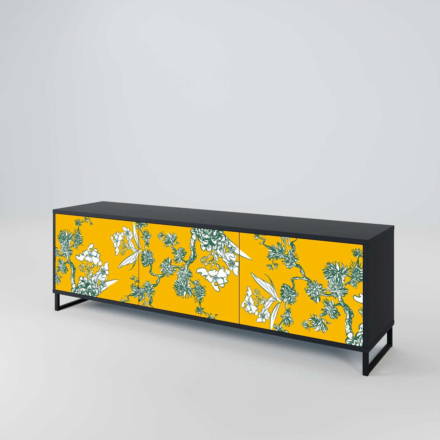 Mobile TV YELLOW CHINOISERIE a 3 ante con finitura nera