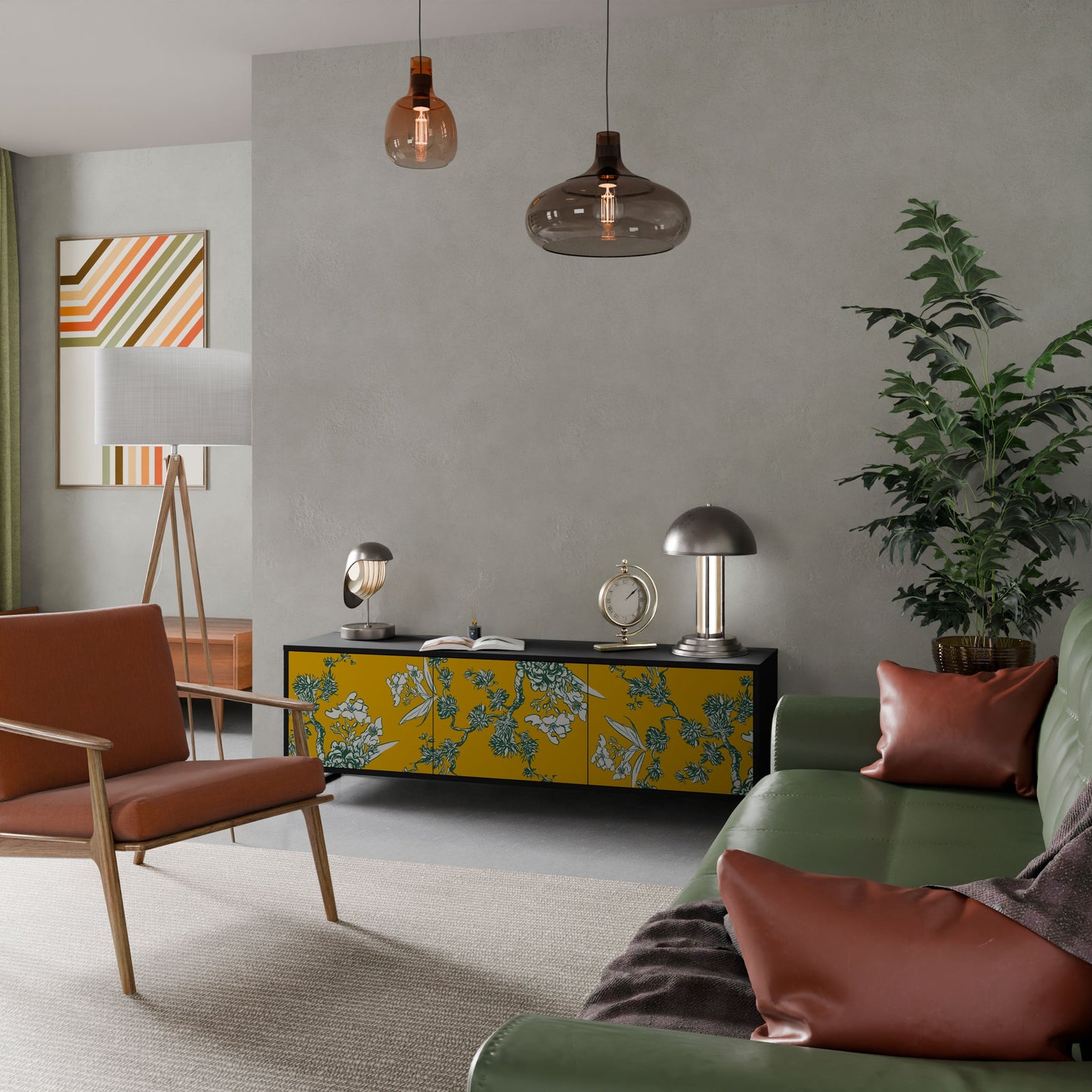 Mobile TV YELLOW CHINOISERIE a 3 ante con finitura nera