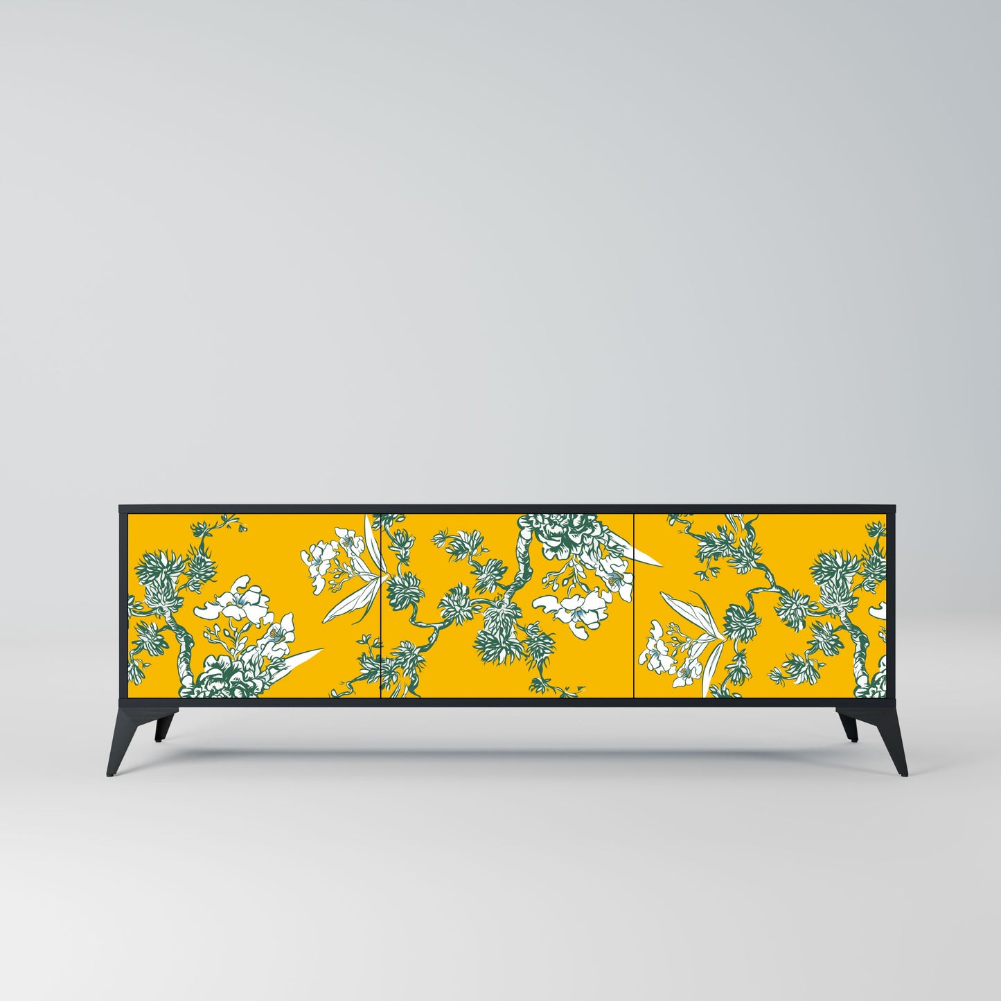 Mobile TV YELLOW CHINOISERIE a 3 ante con finitura nera