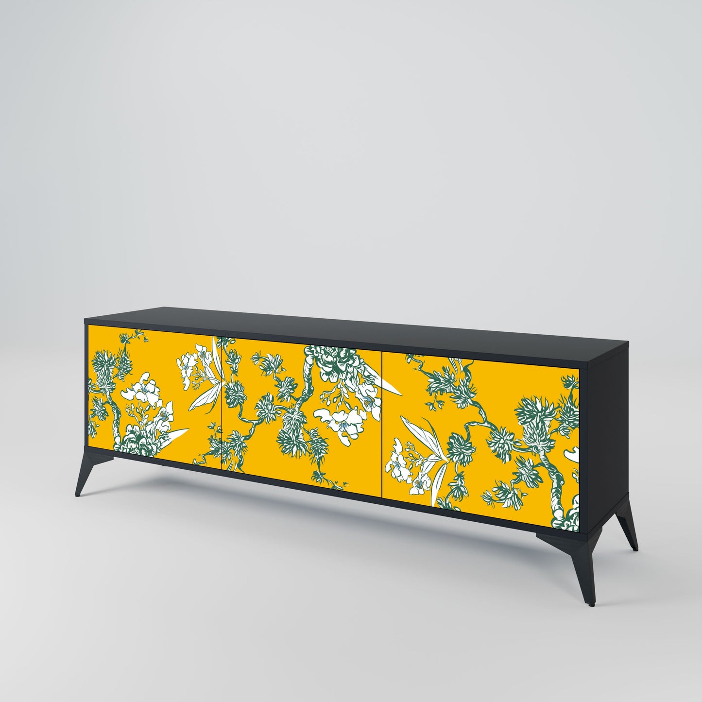 Mobile TV YELLOW CHINOISERIE a 3 ante con finitura nera