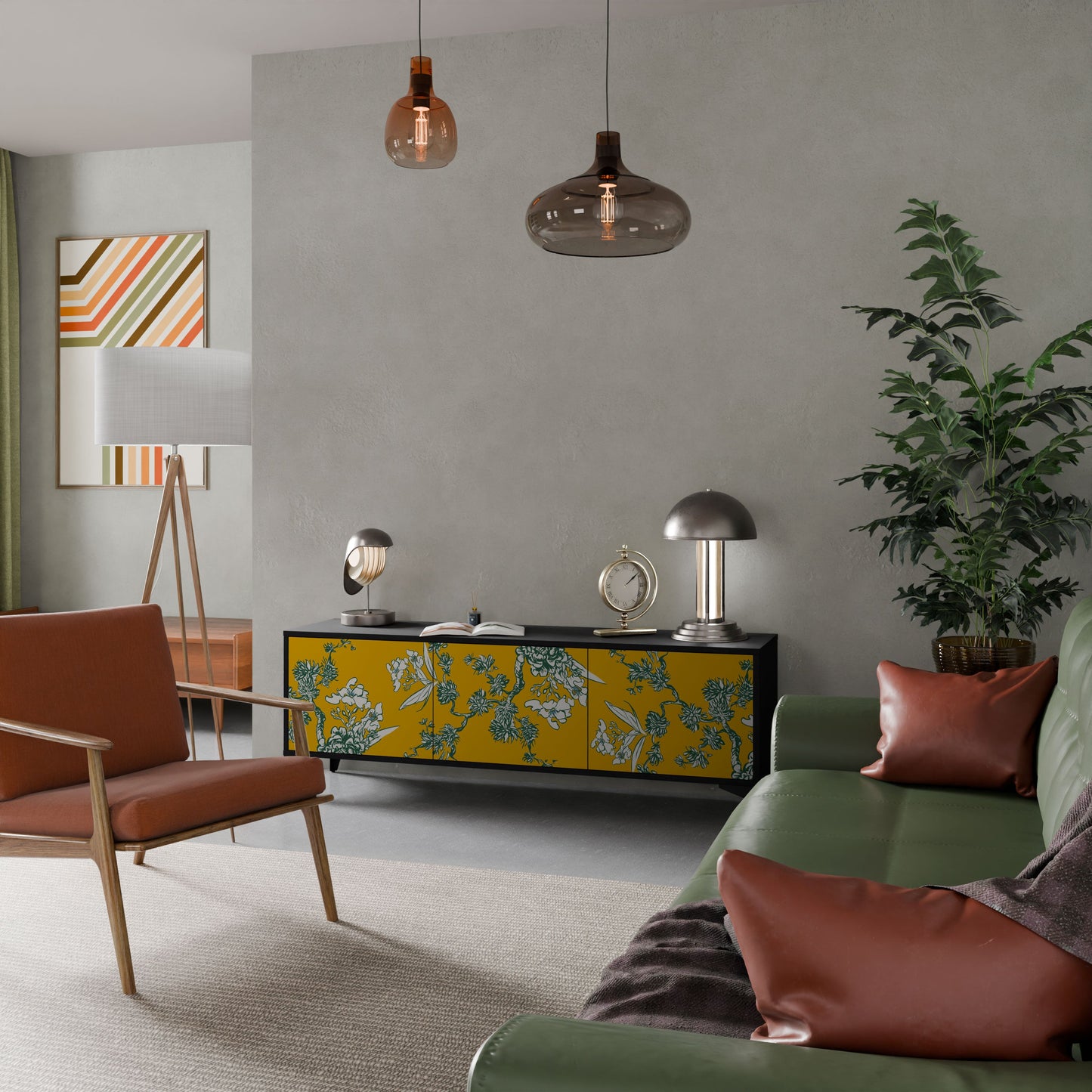 Mobile TV YELLOW CHINOISERIE a 3 ante con finitura nera