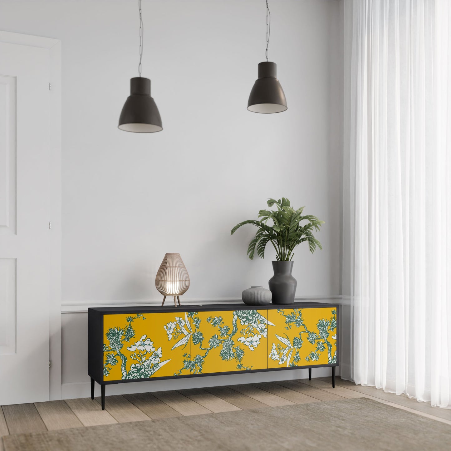 Mobile TV YELLOW CHINOISERIE a 3 ante con finitura nera