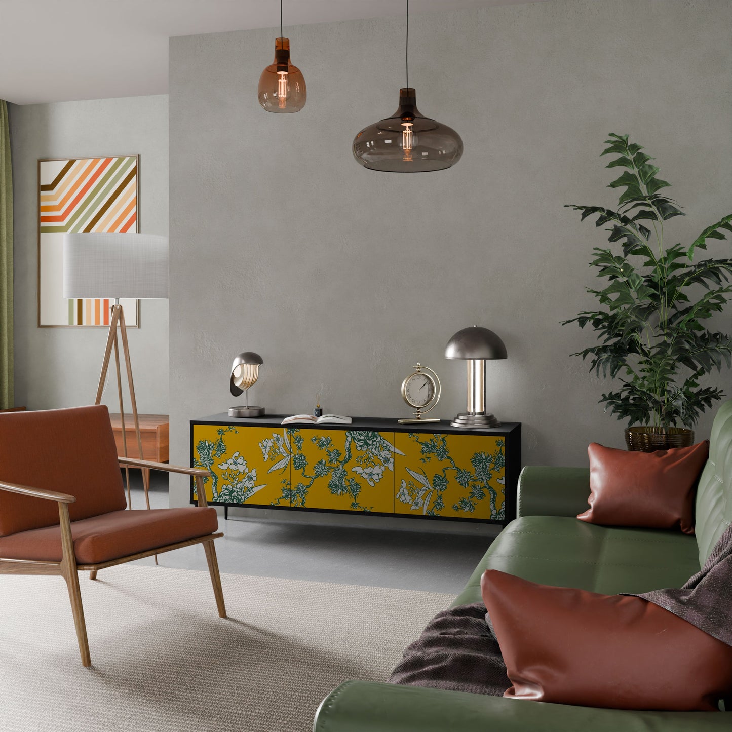 Mobile TV YELLOW CHINOISERIE a 3 ante con finitura nera