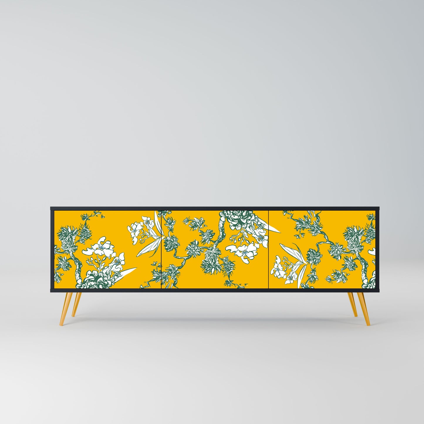 Mobile TV YELLOW CHINOISERIE a 3 ante con finitura nera