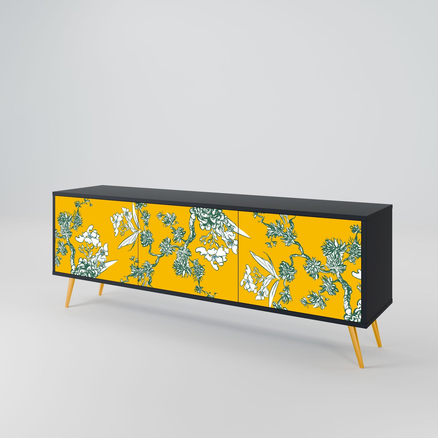 Mobile TV YELLOW CHINOISERIE a 3 ante con finitura nera