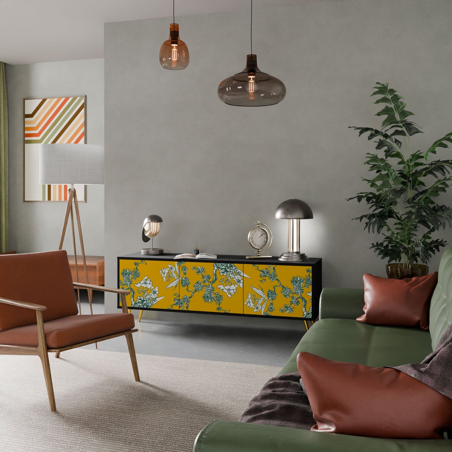 Mobile TV YELLOW CHINOISERIE a 3 ante con finitura nera