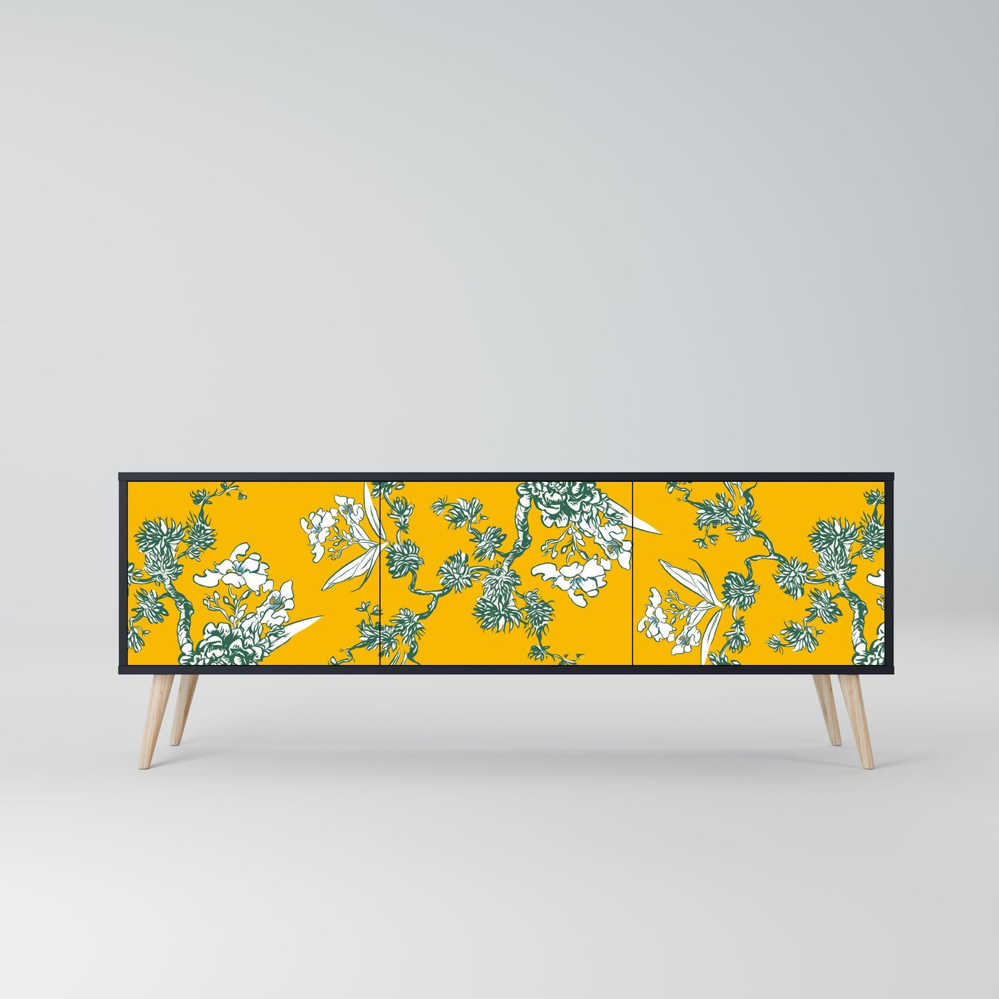 Mobile TV YELLOW CHINOISERIE a 3 ante con finitura nera