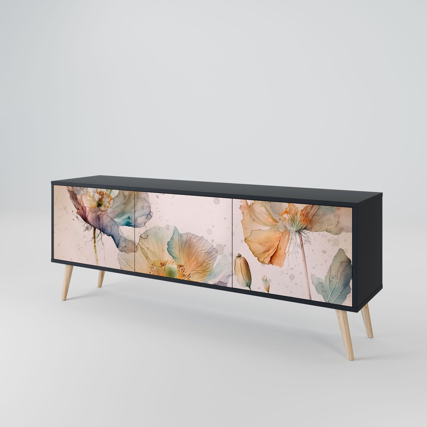 Mobile TV SOFTEN POPPY a 3 ante con finitura nera