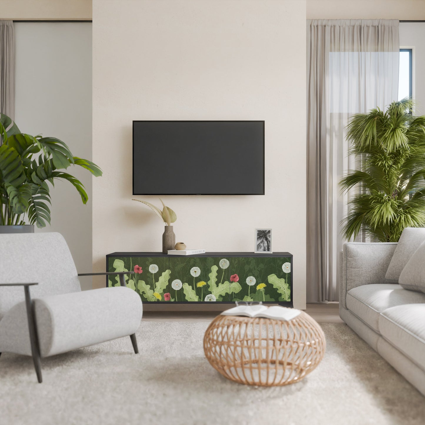 Mobile TV DANDELION AMUSE a 3 ante con finitura nera