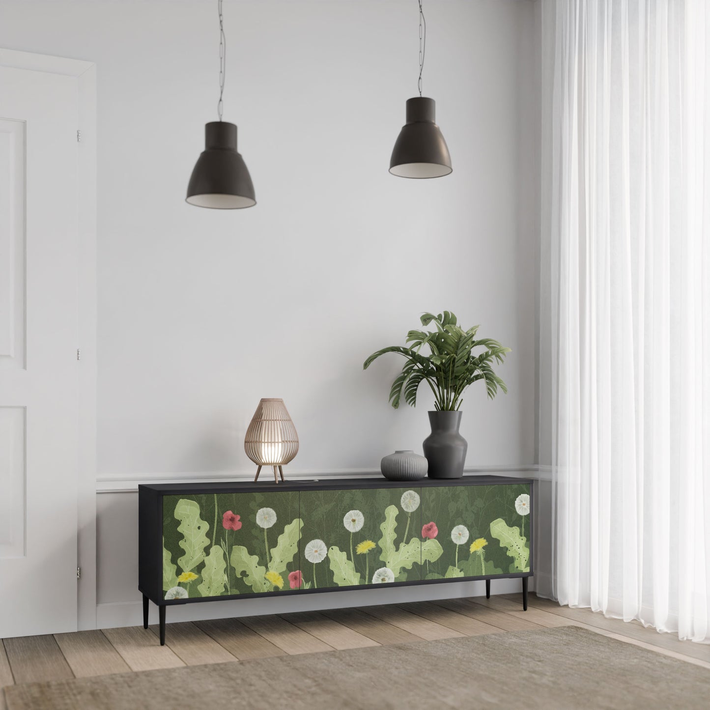 Mobile TV DANDELION AMUSE a 3 ante con finitura nera