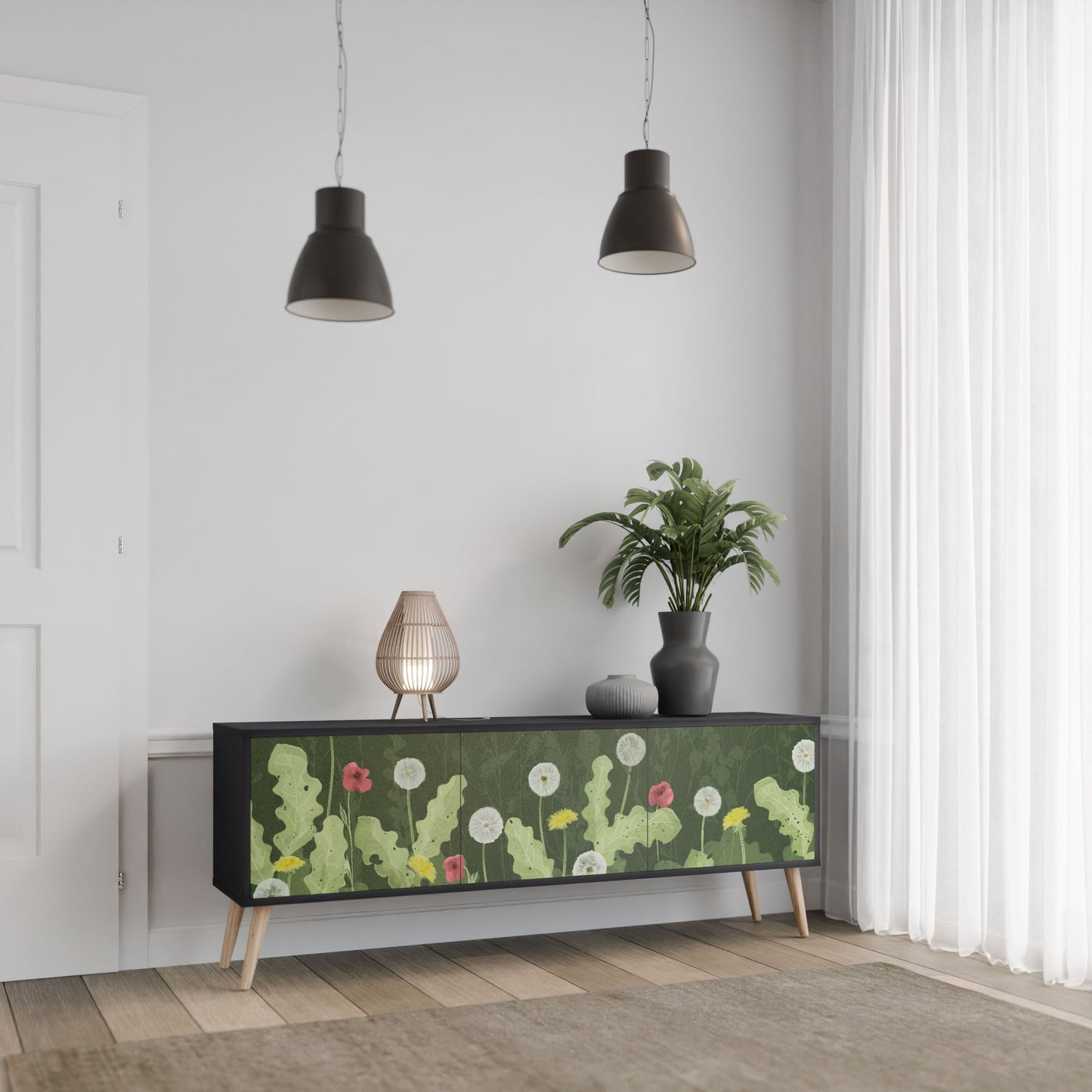Mobile TV DANDELION AMUSE a 3 ante con finitura nera