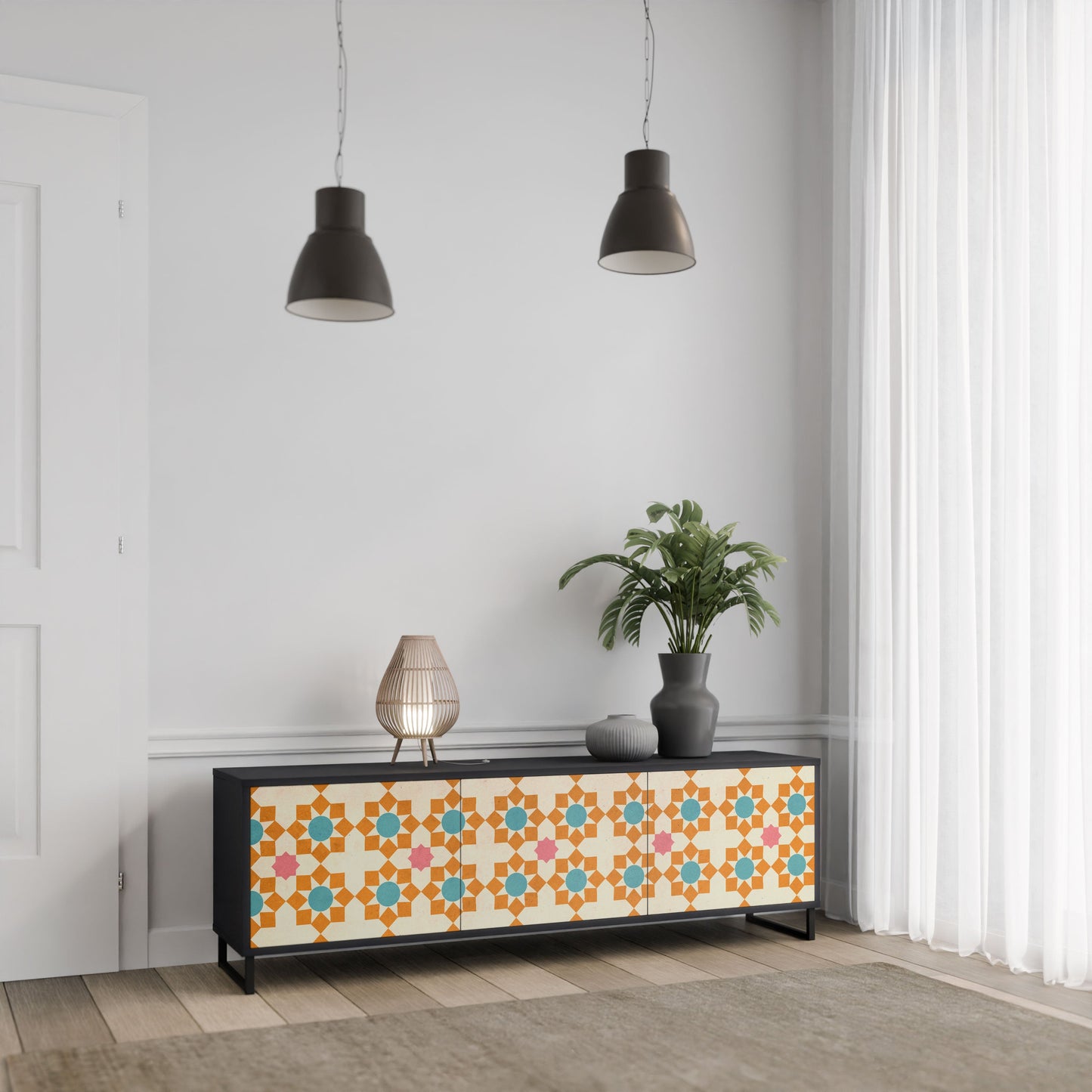 Mobile TV a 3 ante FLORAL DECOR in finitura nera