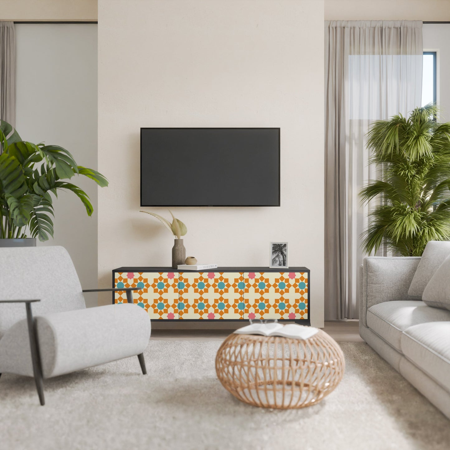 Mobile TV a 3 ante FLORAL DECOR in finitura nera