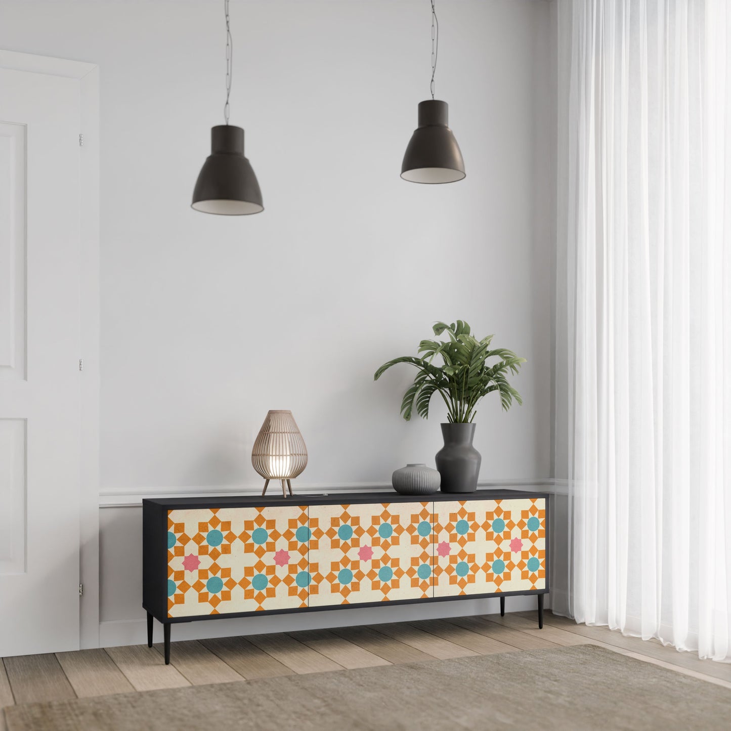 Mobile TV a 3 ante FLORAL DECOR in finitura nera