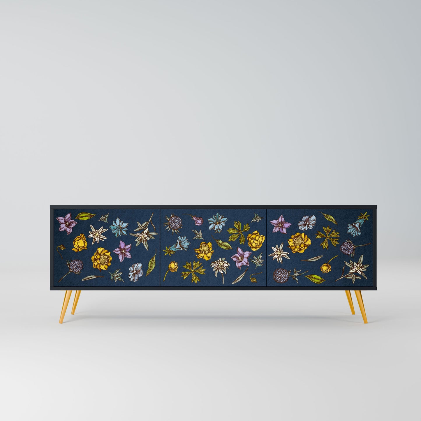 Mobile TV a 3 ante FLOWERS ON NAVY BLUE in finitura nera