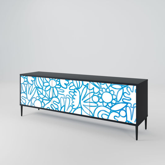 BLOOMY MORNING 3-Door TV Stand in Black Finish
