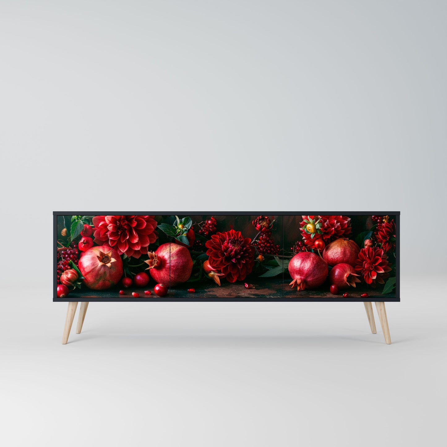 Mobile TV a 3 ante DAHLIAS AND POMEGRANATES in finitura nera