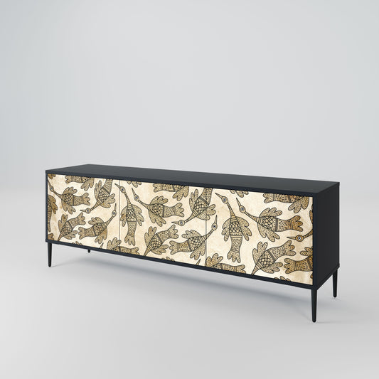ALMONDINE SONGBIRD 3-Door TV Stand in Black Finish