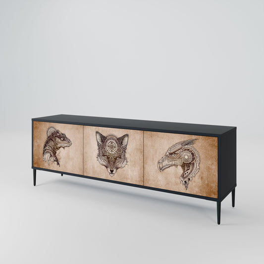 STEAMPUNK CLAN 3-Door TV Stand in Black Finish