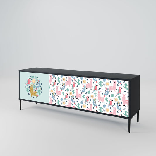 COLORFUL ALPACAS 3-Door TV Stand in Black Finish