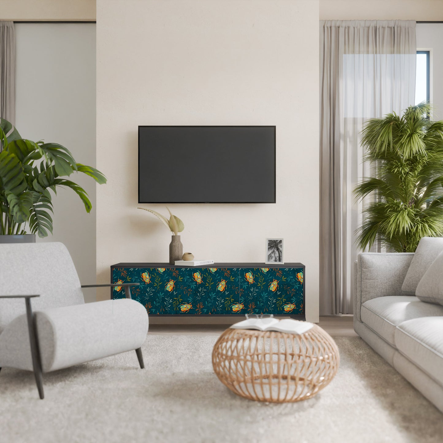 Mobile TV AUTUMN INSECTS a 3 ante con finitura nera