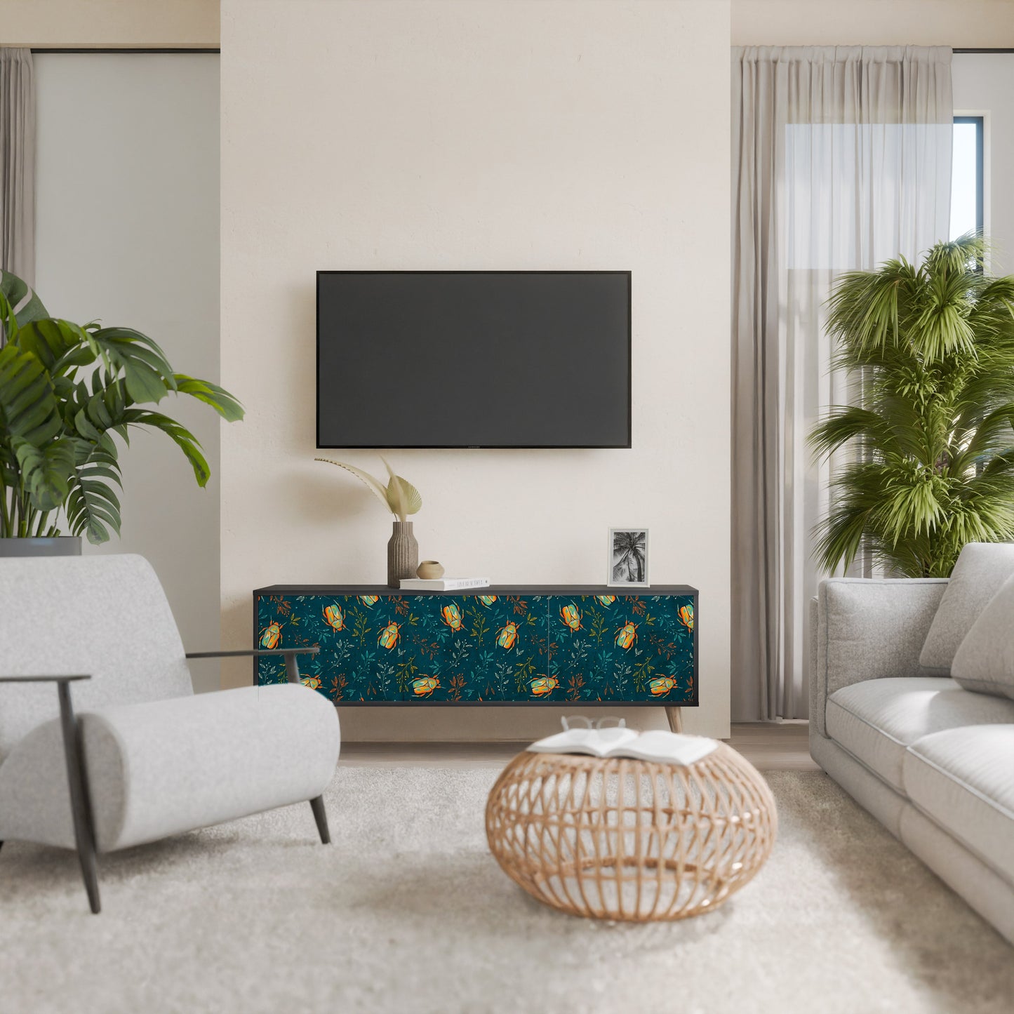 Mobile TV AUTUMN INSECTS a 3 ante con finitura nera