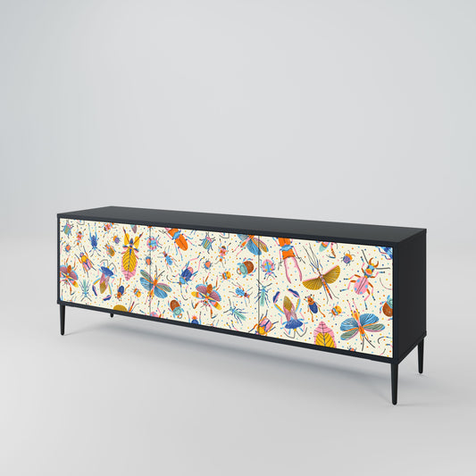 COLORFUL INSECTS 3-Door TV Stand in Black Finish