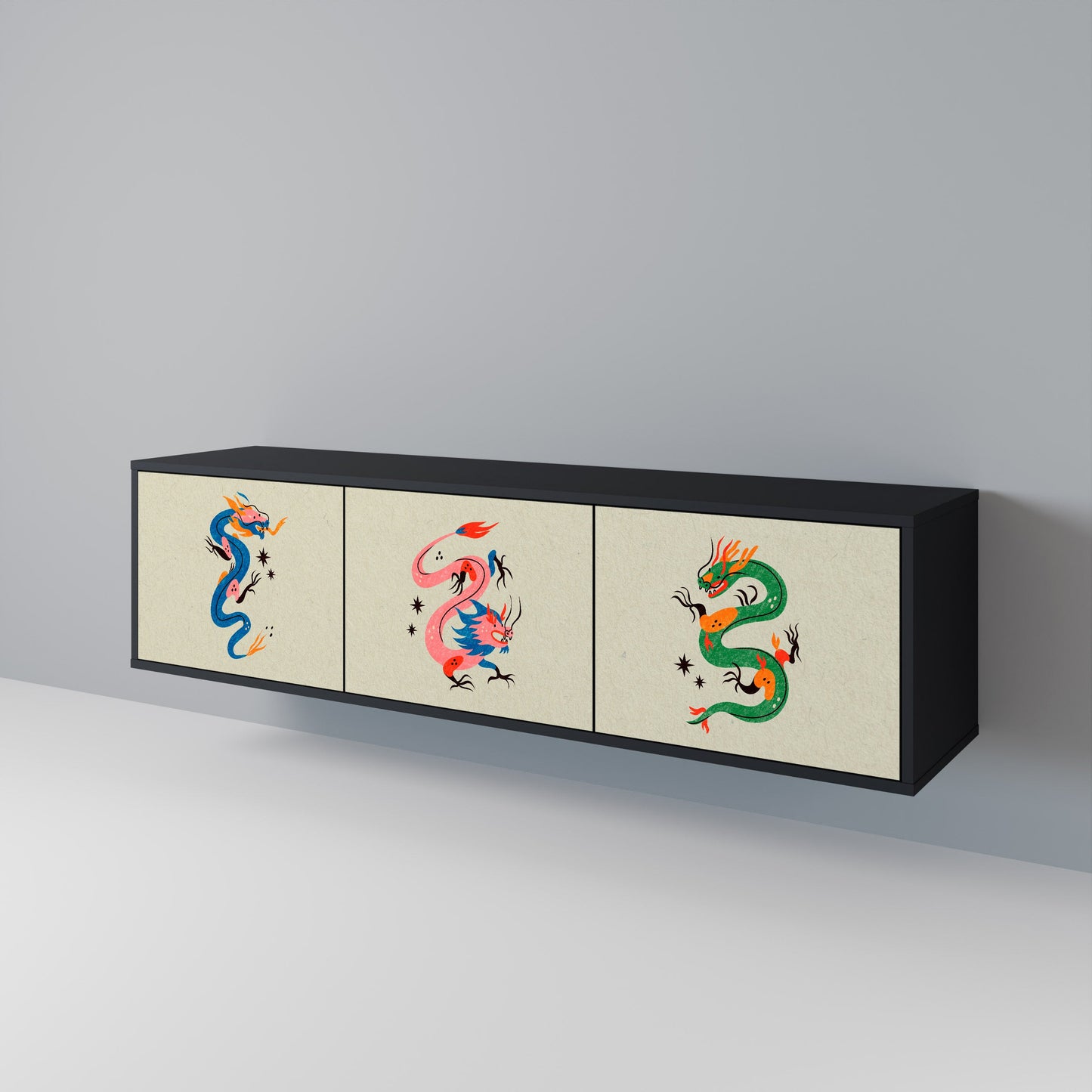 Mobile TV 3 ante CREATURE MITOLOGICHE in finitura nera