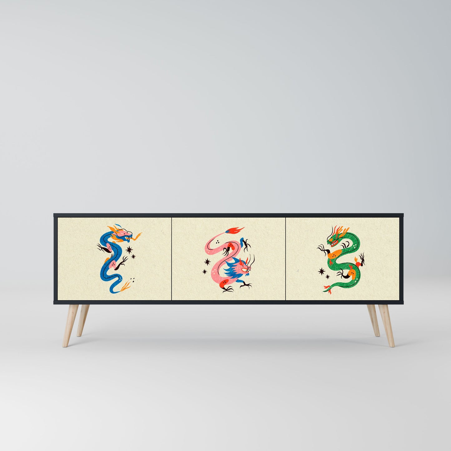 Mobile TV 3 ante CREATURE MITOLOGICHE in finitura nera