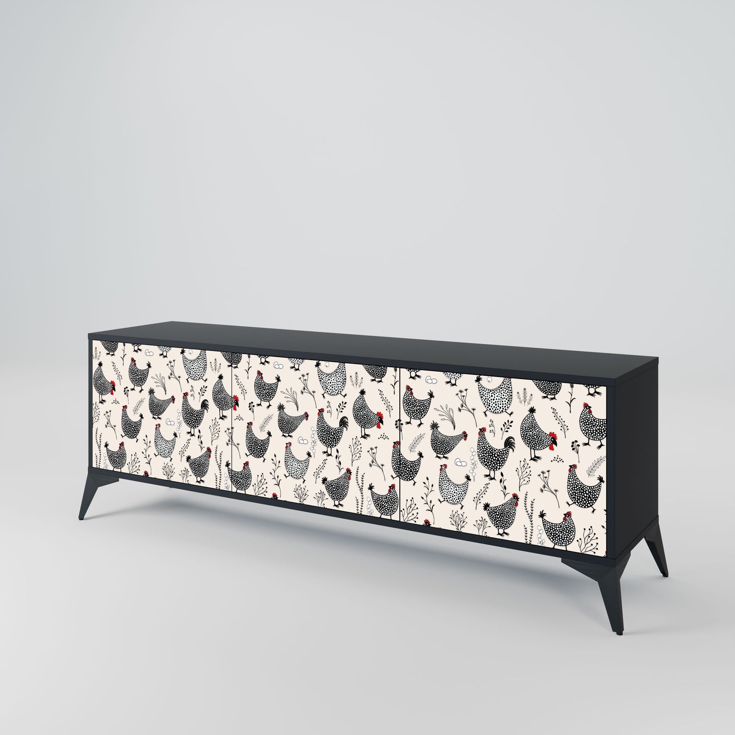 Mobile TV HAPPY HENS a 3 ante con finitura nera
