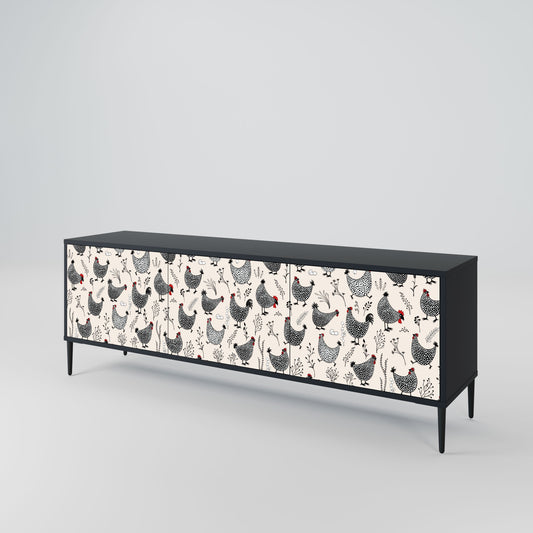 HAPPY HENS 3-Door TV Stand in Black Finish