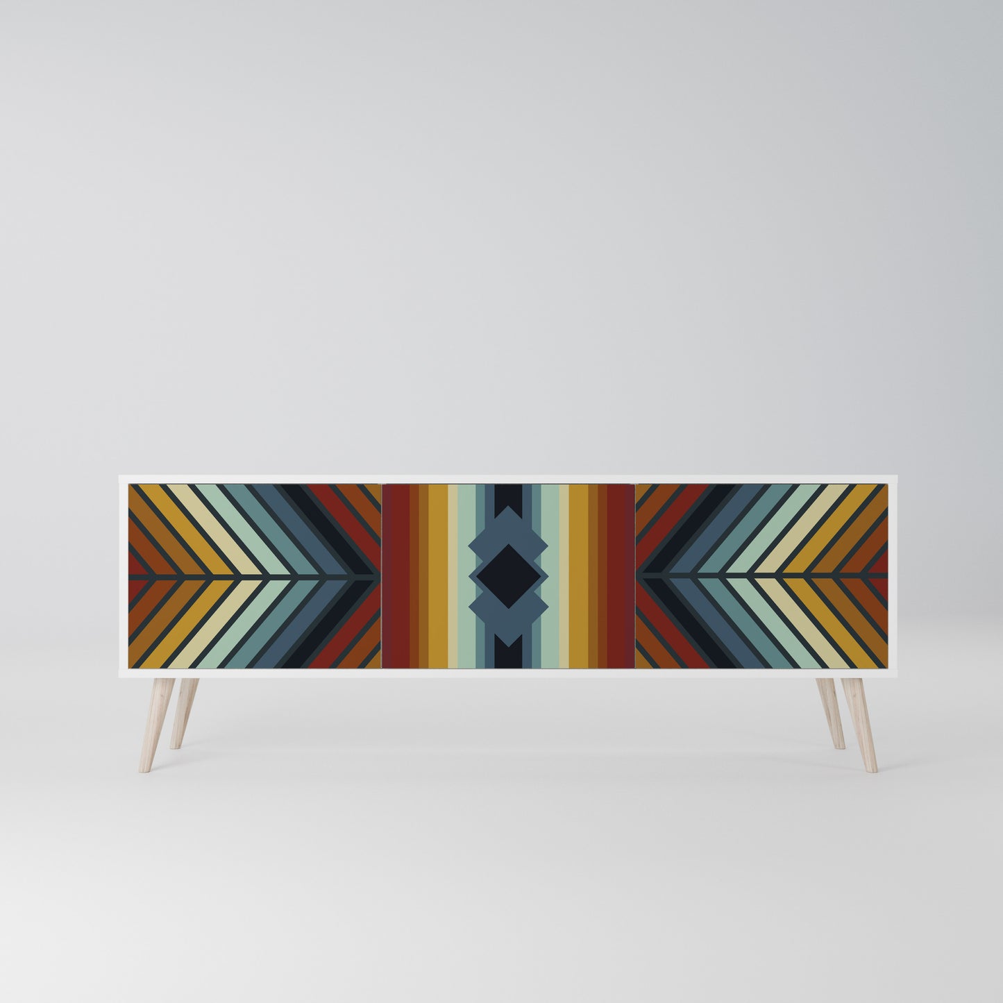 INDIGENOUS ZIGZAG 3-Door TV Stand in White Finish