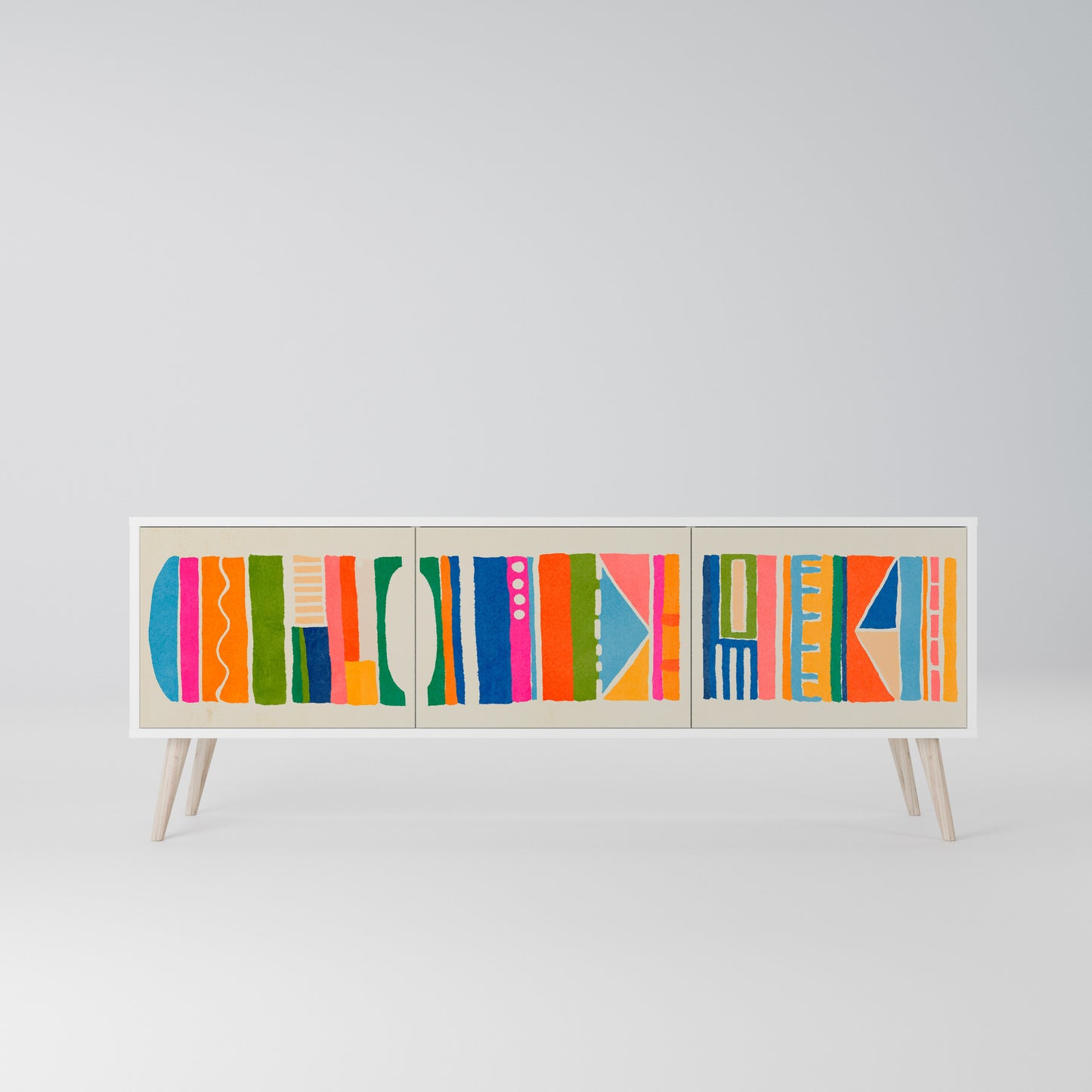 GEOMETRIC SHINE 3-Door TV Stand in White Finish