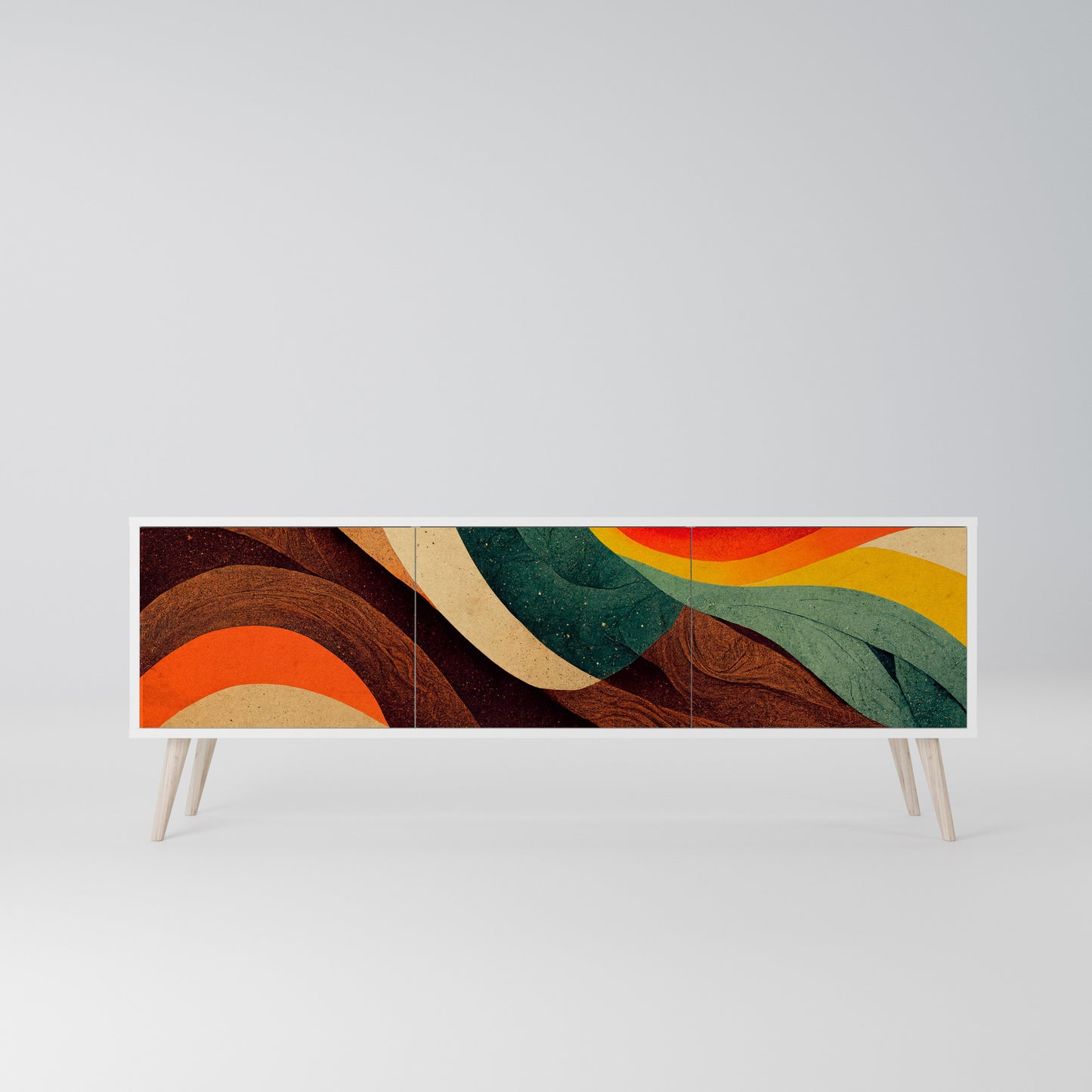 COLORFUL STRANDS 3-Door TV Stand in White Finish