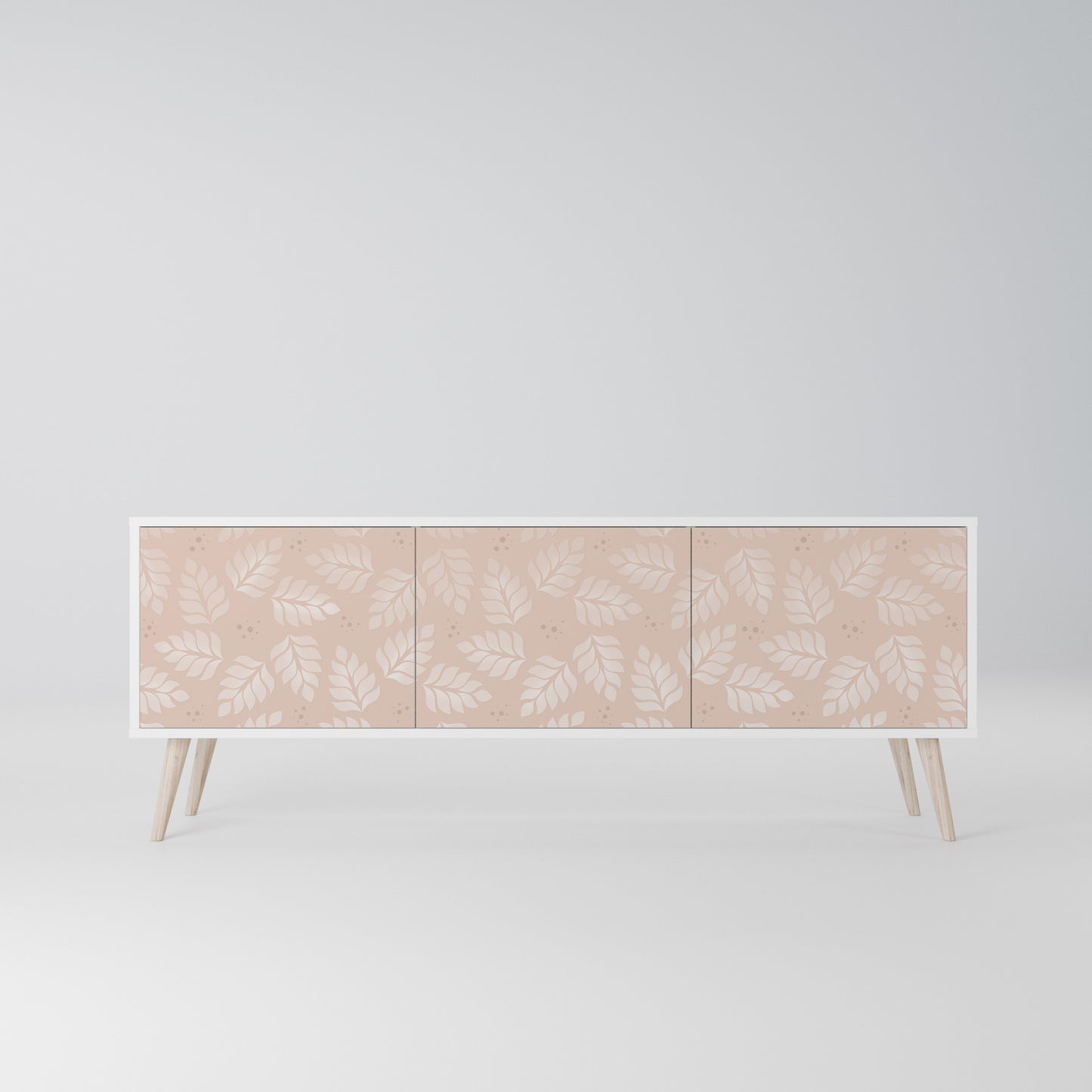 LEAVES ON BEIGE 3-Door TV Stand in White Finish