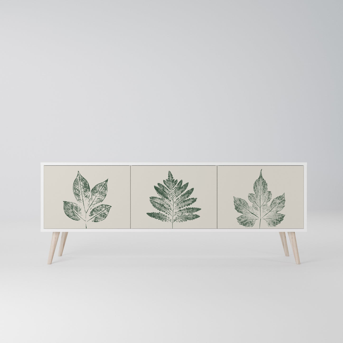 GREEN LEAFY STAMPS 3-Door TV Stand in White Finish