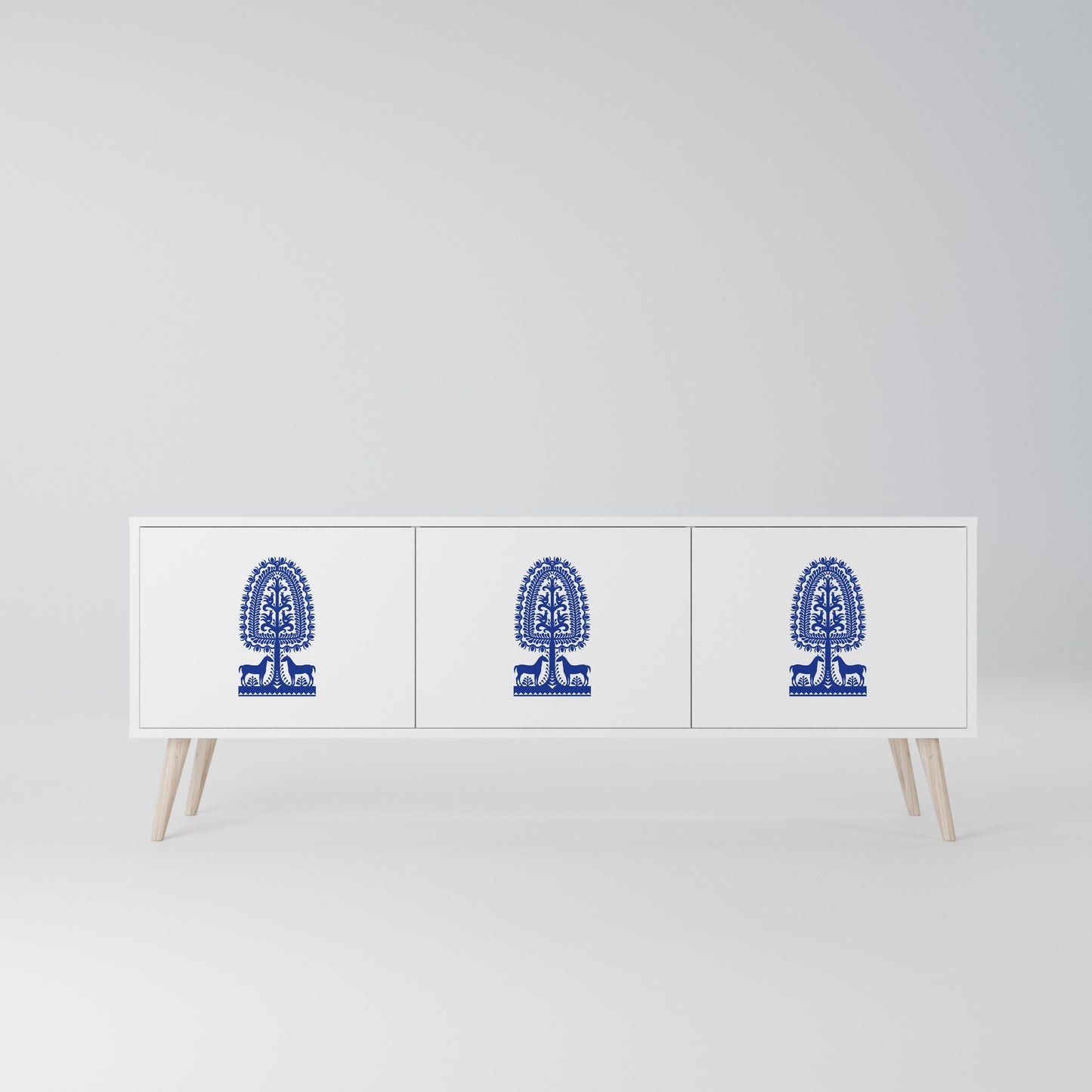 POLISH FOLK ART Mobile TV a 3 Ante in Finitura Bianca