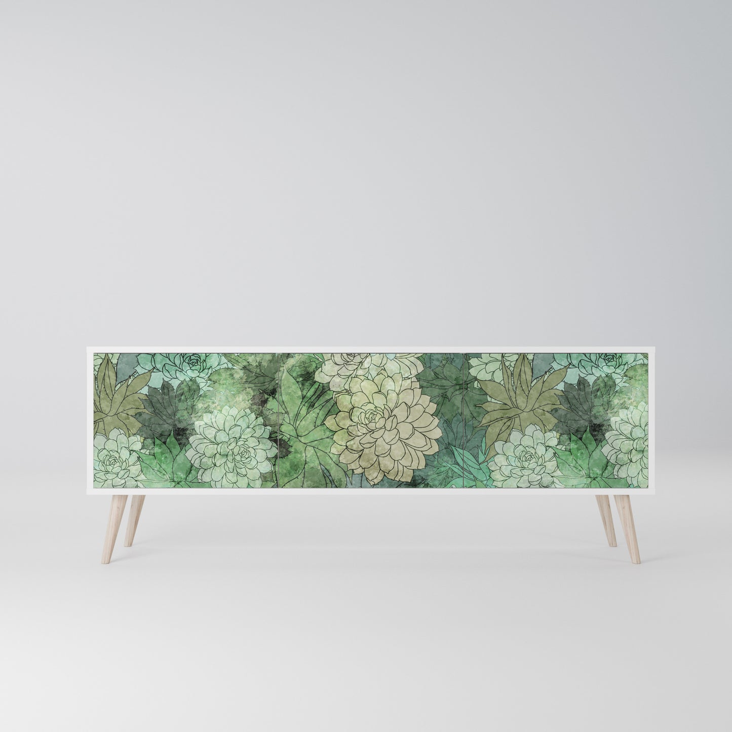 SUCCULENT CLUSTER 3-Door TV Stand in White Finish