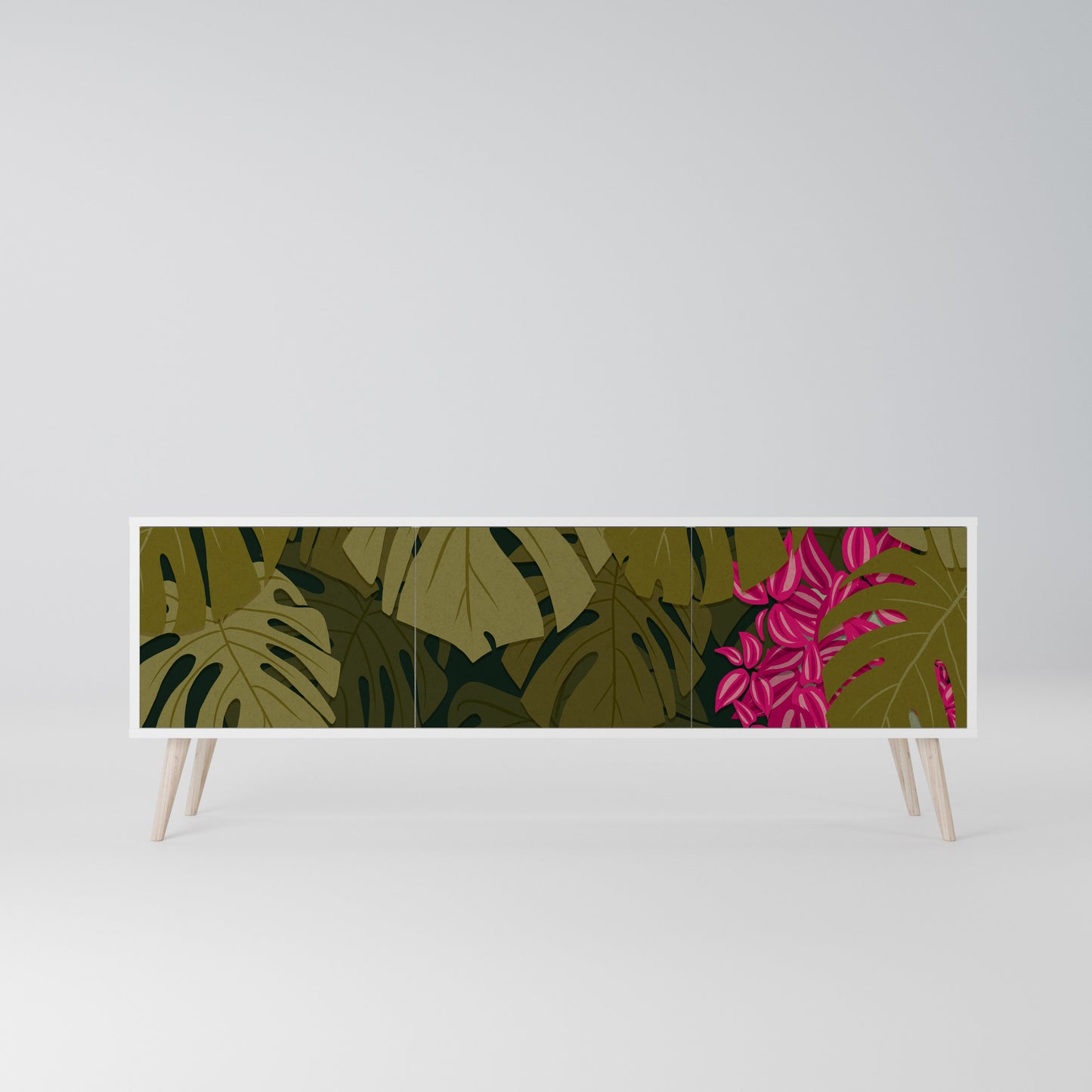 TROPICAL BEAUTY 3-Door TV Stand in White Finish